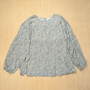 OTT Blouse Floral Peplum Sage‎ Green Cottagecore Boho Flowy Casual Women's 1X
